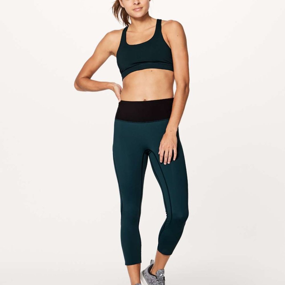 Lululemon Run the Day Crop Size 10 Submarine/Black - Brand new without tags